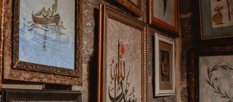 Framed art in antique looking frame and room